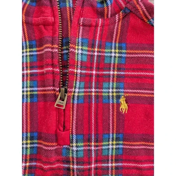 Polo Ralph Lauren Kids Red Tartan Plaid Quarter Zip Pullover Sweater Kids Boys 4 - Picture 2 of 7